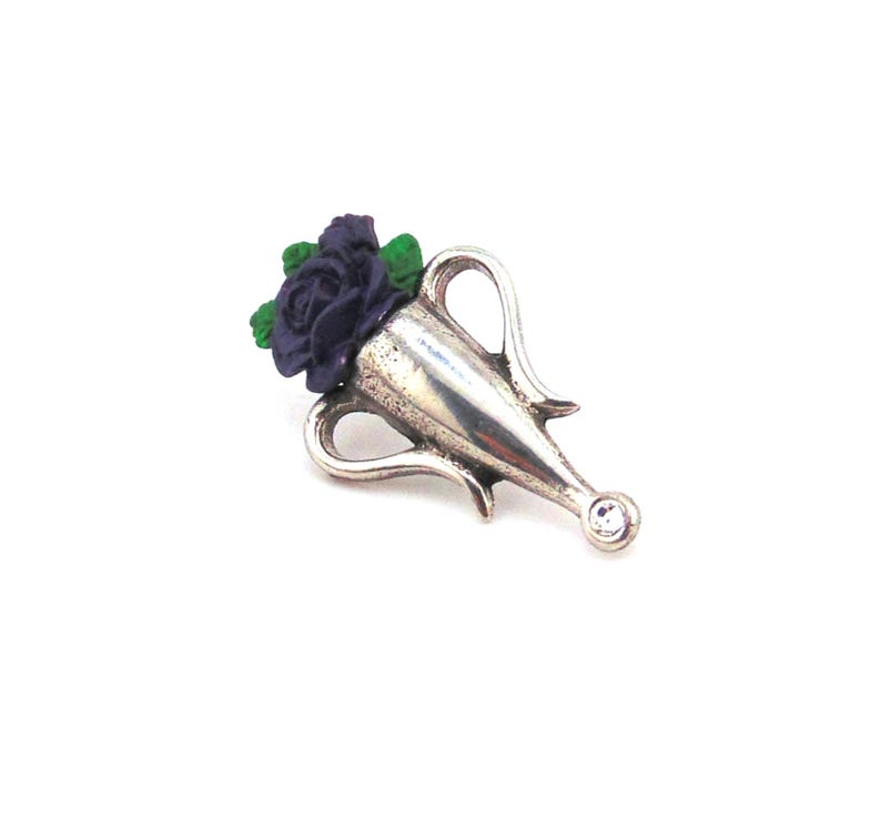 Poirot style Boutonniere Brooch with Purple Rose - Hand Painted Pewter Brooch - Fathers Day Gift - Gift for Wife or Husband - Christmas Gift image 4