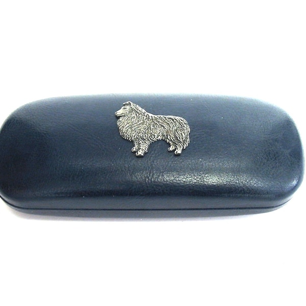 Sheltie design Blue PU Leather Glasses Case - Sheltie Gift - Shetland Sheepdog Gift - Sheltie Mum Gift - Dog Christmas Gift - Dog Dad Gift