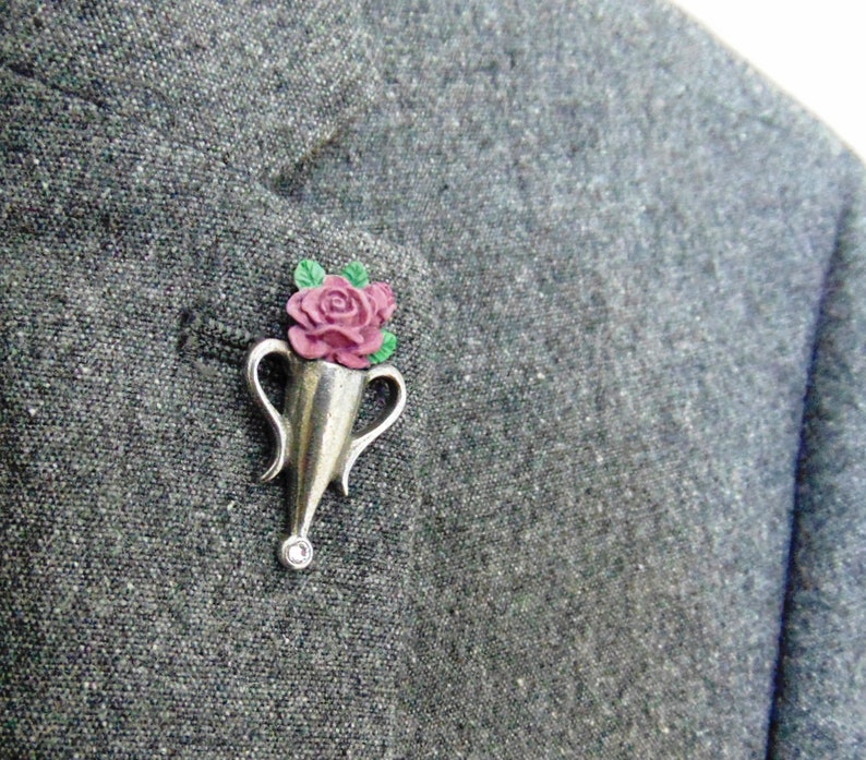 Poirot style Boutonniere Brooch with Purple Rose Hand Painted Pewter Brooch Poirot Gift Gift for Wife or Husband Christmas Gift image 4