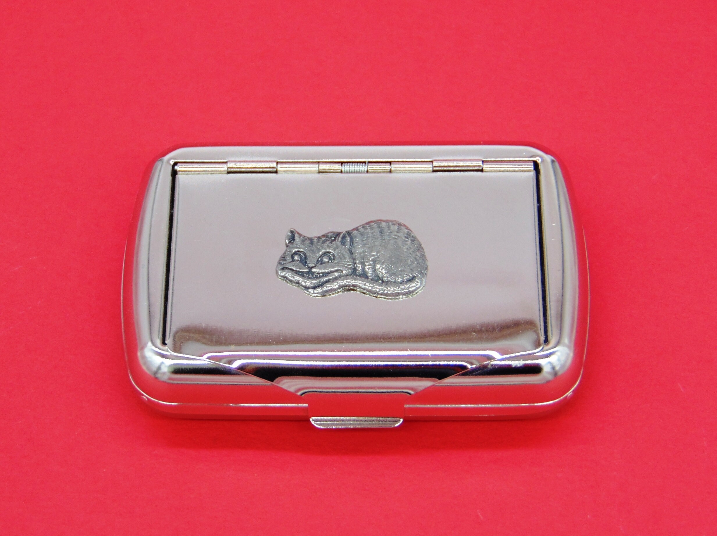 silver tobacco tin Alice in Wonderland Cheshire Cat Design Chrome Tobacco Tin - Alice in  Wonderland Gift - Trinket Box - Gift for Him - Dad Christmas Gift