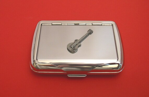Electric Guitar Chrome Tobacco Tin Music Smoker's Gift Musician Gift  Trinket Box