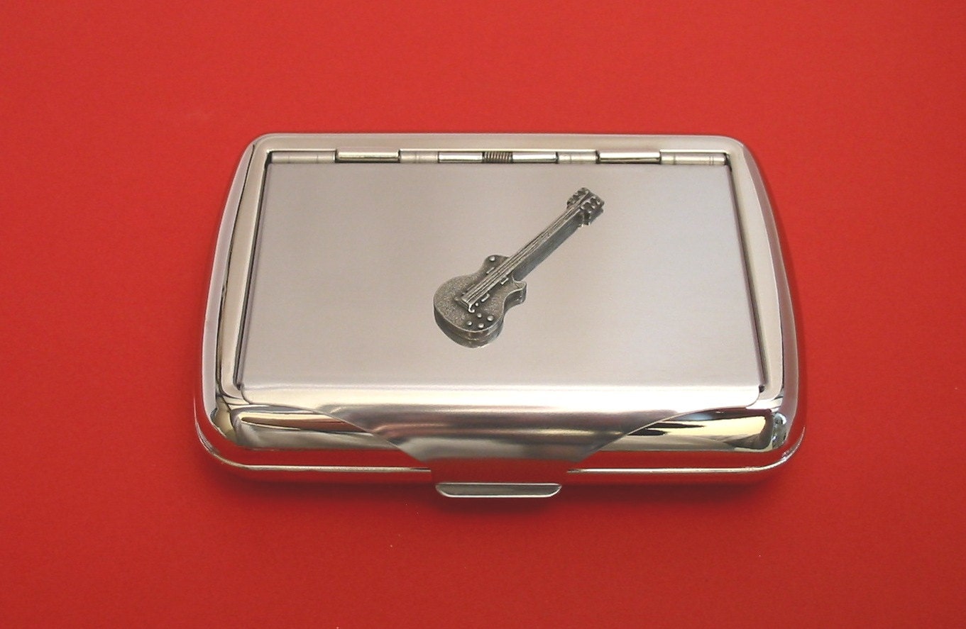 Electric Guitar Chrome Tobacco Tin Music Smoker's Gift Musician Gift  Trinket Box