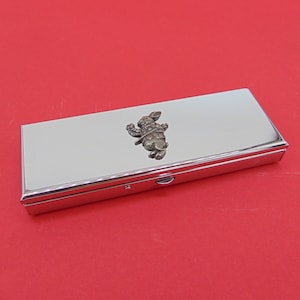 White Rabbit design Seven Day Chrome Pill Box - Alice in Wonderland Gift - Medication Organiser - Travel Pill Case - Small Trinket Box