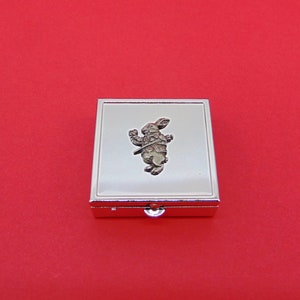 White Rabbit design Square Chrome Mint / Pill Box - Alice in Wonderland Gift - Small Trinket Box - Pill Case for Medicine Vitamins