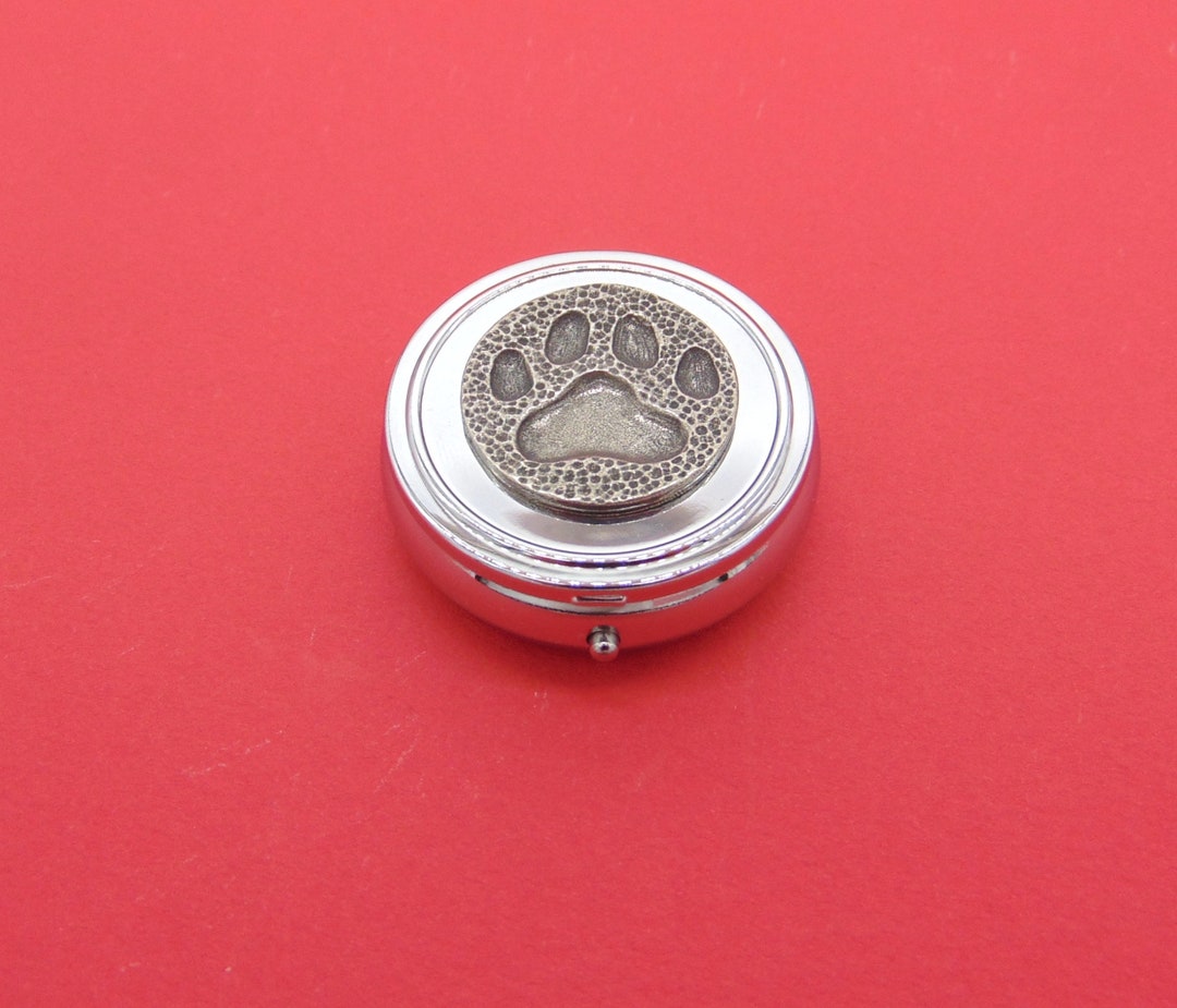Dog Paw Print Design Round Chrome Pill Box Dog Pill Box Etsy