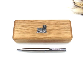 Coffret et stylo en bois chêne du Yorkshire Terrier - cadeau chien Yorkshire Terrier - cadeau chien papa maman - cadeau de Noël pour amoureux des chiens - cadeau fête des pères