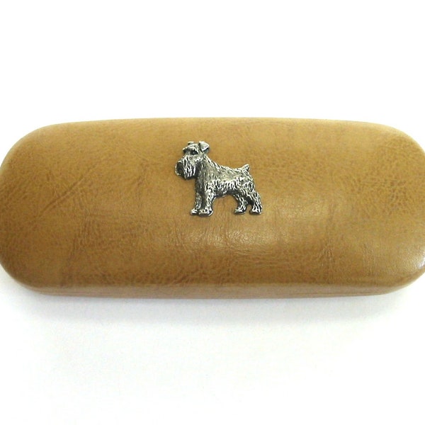 Miniature Schnauzer design Tan PU Leather Glasses Case - Schnauzer Gift - Schnauzer Mum Dad Gift - Dog Christmas Gift - Dog Lover Gift