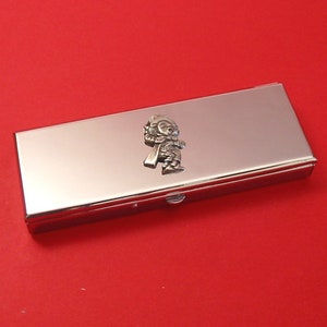 Mad Hatter Design Seven Day Chrome Pill Box - Medication Organiser - Pill Case - Small Trinket Box - Alice in Wonderland Gift