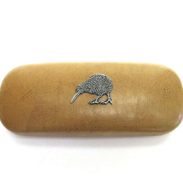 Kiwi Bird design Tan PU lederen brillenkoker - Dad verjaardagscadeau - Kiwi Bird Gift - Kiwi minnaar cadeau - Bird brillenkoker - Nieuw-Zeeland cadeau