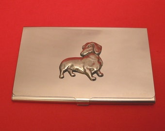 Dachshund design Card Holder with Hand Cast Pewter Motif - Dachshund Gift - Dog Lover Gift - Dachshund Dad Gift Wedding Gift for Him