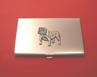 English Bulldog Chrome Card Holder With Hand Cast Pewter Pet Vet Father's Day Christmas Dog Gift