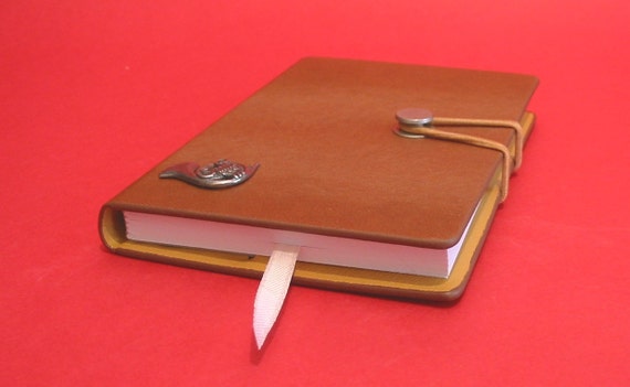 French Horn Hand Cast Pewter Motif on A6 Tan Notebook - Music