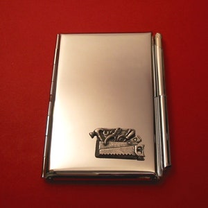 Porte-cartes chromé pour ordinateur portable et stylo boîte à outils - Bloc-notes de poche - Cadeau pour papa constructeur - Cadeau pour homme à tout faire - Cadeau pour lui - Cadeau de Noël pour papa