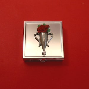 Boutonniere Design Square Chrome Mint / Pill Box - Small Trinket Box - Pill Case for Medicine Vitamins - Fathers Day Gift
