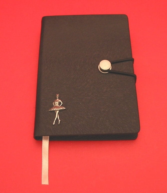 Ballerina Hand Cast Pewter Motif on A6 Black Journal Ballet 