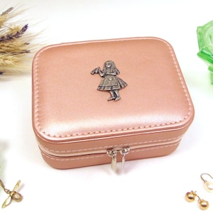 Alice &#39;Drink Me&#39; design Rose Gold Travel Jewellery Box - Alice in Wonderland Gift - Travel Accessory - Jewellery Case - Wedding Gift for Her