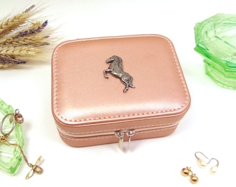 Rearing Horse design Rose Gold Travel Jewellery Box - Horse Gift - Travel Accessory - Stylish Jewellery Case - Bride Bridesmaid Wedding Gift