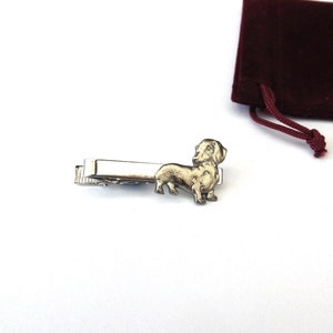 Dachshund design Pewter Tie Clip with Gift Pouch - Dachshund Gift - Fathers Day Gift - Wedding Gift for Him - Groom Groomsmen Bestman Gift