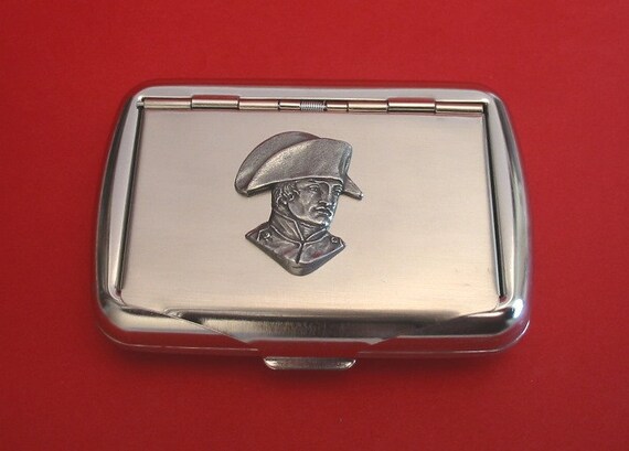 chrome tobacco tin Napoleon Chrome Tobacco Tin With Hand Cast Pewter Motif Historian Gift  Military History Gift Napoleonic Smoking Accessories