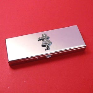 Alice in Wonderland Design Seven Day Chrome Pill Box - Medication Organiser - Pill Case - Small Trinket Box - Christmas Gift