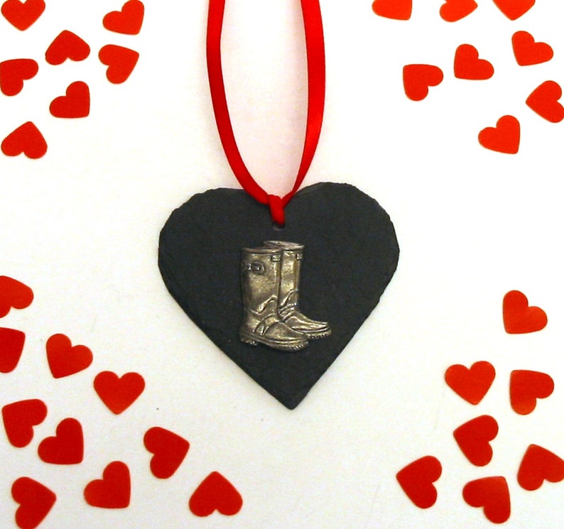 Wellington Boots Design Slate Heart Decoration Hanging Ornament Home Decor Christmas Decoration 2024 Dad Outdoors Gardening Gift image 2