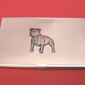 Tarjetero con diseño de Staffordshire Bull Terrier con motivo de peltre fundido a mano, regalo para Staffordshire Bull Terrier, regalo para madre y padre Staffie