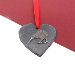Kiwi Bird Natural Slate Heart, Kiwi Bird Christmas Decoration 2025, Kiwi Bird Gift
