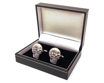 Skull Design Pewter Cufflinks Gift Boxed - Dad Christmas Gift - Skull Cufflinks - Skull Jewellery - Goth Gift - Boyfriend Birthday Gift