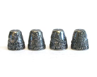 Set of Four Patron Saint Pewter Thimbles - St Patrick St David St Andrew & St George - Collectable Thimbles - Patron Saints Gift - Mum Gift