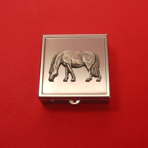 Grazing Pony Design Square Chrome Mint / Pill Box Small Trinket Box Pill Case for Medicine Vitamins - Mother&#39;s Day Father&#39;s Day Gift