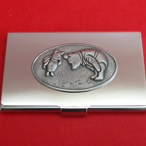 Chrome-kaarthouder met Winnie-de-Pooh-ontwerp - Hoesje voor zakelijke creditcards - Pooh Bear-cadeau Knorretje cadeau - Echtgenoot Papa Kerst Vaderdagcadeau