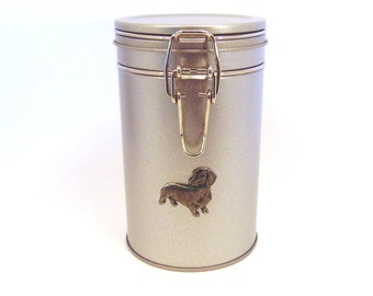 Dachshund Design Dog Pet Treat Tin With Pewter Motif - Dachshund Gifts - Mother's Day Birthday Wedding Gifts