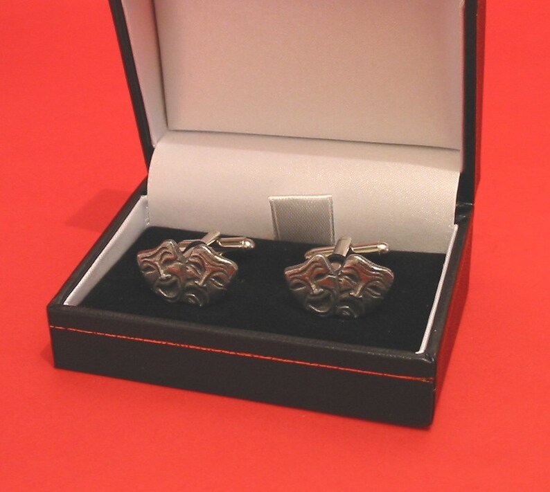 Comedy Tragedy Masks Design Pewter Cuff-links Gift Boxed Drama Theater Performing Arts Gift