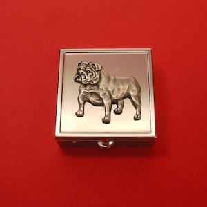 Anglais British British Bulldog Design carré en métal menthe/boîte à pilules petite boîte à bibelots étui à pilules pour médicaments vitamines - cadeau fête des pères