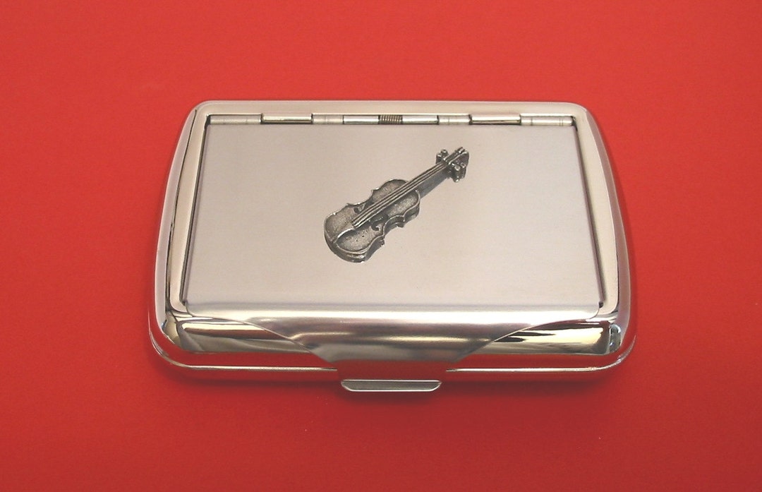 Violin Chrome Tobacco Tin Music Smoker's Gift Musician Gift Trinket Box