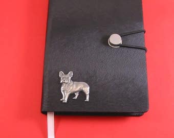 French Bulldog Hand Cast Pewter Motif on A6 Black Journal - French Bulldog Notebook - French Bulldog Mum Gift - Christmas Gift Dog Notebook