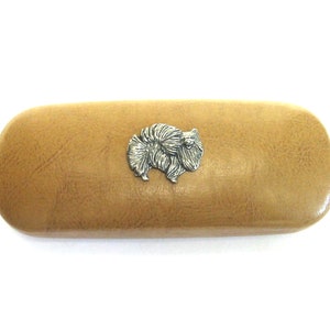 Pommern Hund design Tan PU Leder Brillenetui - Pommern Geschenk - Pommern Mama Geschenk - Hundeliebhaber Geschenk - Weihnachtsgeschenk - Haustier Hund Geschenk