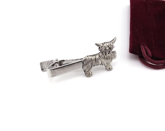 Highland Cow Tie Clip with Gift Pouch, Highland Cow Gift, Fathers Day Gift, Scottish Wedding Gift