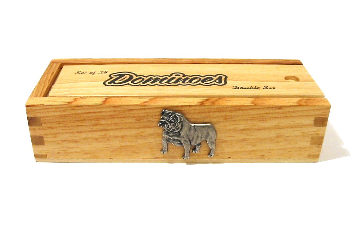 English / British Bulldog Dominoes Set in Wooden Box Pet