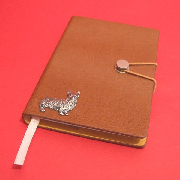 Corgi Dog Design A6 Tan Notebook - Corgi Gifts - Fathers Day Christmas Gift - Welsh Corgi Gift