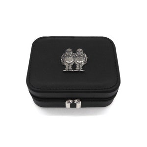 Tweedle Dee and Tweedle Dum design Black Travel Jewellery Box - Alice in Wonderland Gift - Travel Accessory -  Wedding Gift for Him or Her