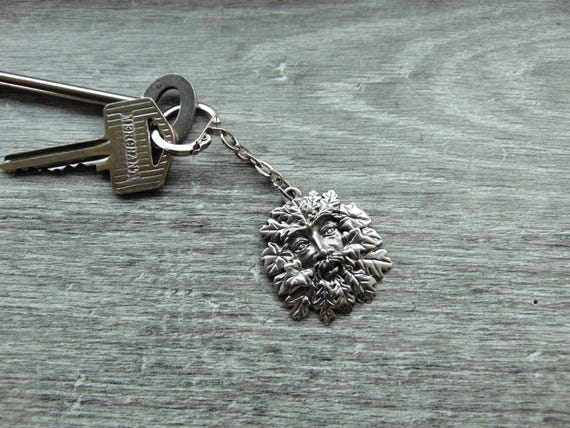 Green Man Design Pewter Keyring, Green Man Keychain, Green Man
