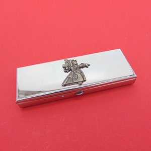 Queen of Hearts design Seven Day Chrome Pill Box - Alice in Wonderland Gift - Medication Organiser - Travel Pill Case - Small Trinket Box