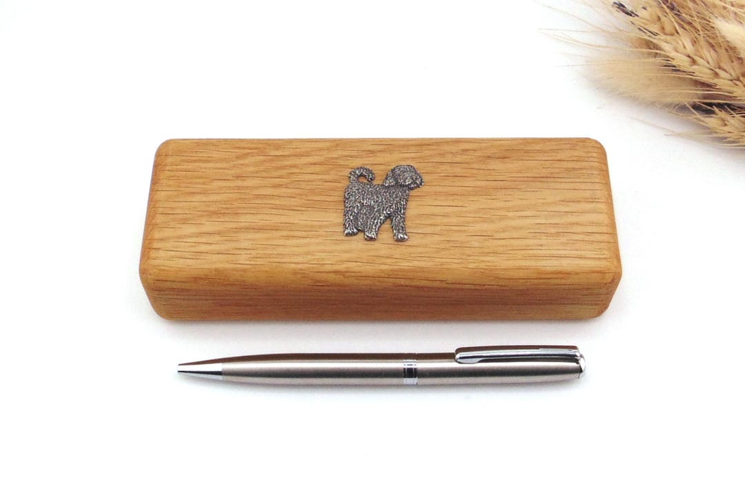 Cockapoo Design Oak Wooden Pen Box & Pen Set, Cockapoo Gift, Dog Dad ...