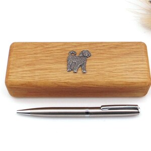 Cockapoo design Oak Wooden Pen Box & Pen Set, Cockapoo Gift, Dog Dad Gift, Handmade Pen Storage Display Box