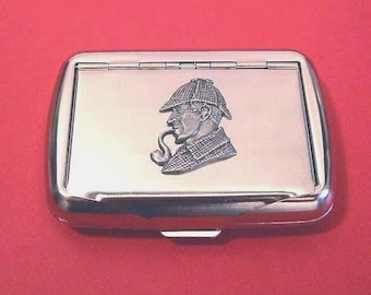 Pudełko na drobiazgi Sherlock Holmes w chromowanej puszce na tytoń – prezent na Dzień Ojca – prezent dla Sherlocka Holmesa – prezent dla nauczyciela języka angielskiego – prezent dla czytelnika – prezent dla taty