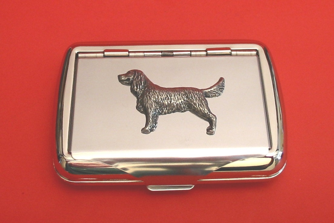 Springer Spaniel Chrome Tobacco Tin With Pewter Motif Father Springer Spaniel Gift