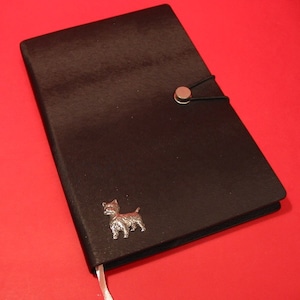 West Highland Terrier Hand Cast Pewter Motif on A5 Black Journal Notebook Dog Vet Father Mother Christmas Gift