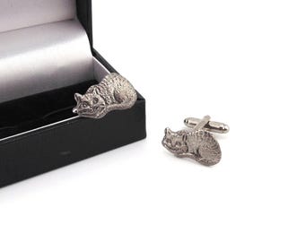 Cheshire Cat design Pewter Cufflinks Gift Boxed, Alice in Wonderland Gift, Fathers Day Gift, Wedding Day Gift for Him