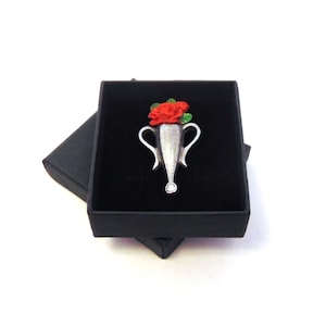 Poirot style Boutonniere Brooch with Red, Pink, Yellow or White Rose Hand Painted Pewter Brooch Poirot Gift Gift for Husband or Wife image 5